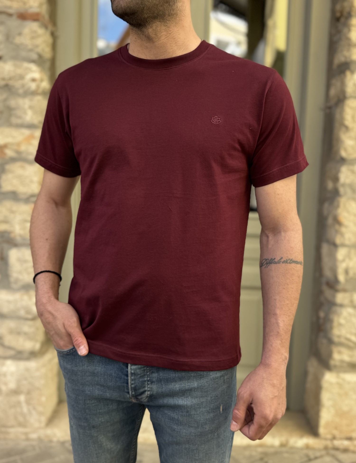 Everbest ανδρικό μπορντό βαμβακερό Plus Size T-shirt 2628000B